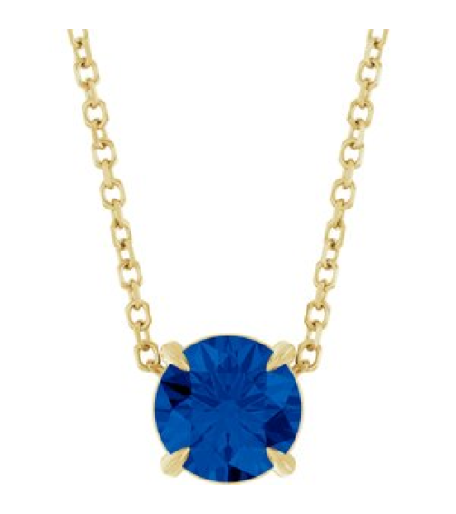 88436 Necklace Set 14K Yellow Round Lab-Grown Blue Sapphire 6 Mm 16-18 In Polished Lab-Grown Blue Sapphire Solitaire Slide Necklace