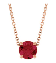 88436 Necklace Set 14K Rose Round Lab-Grown Ruby 6 Mm 16-18 In Polished Lab-Grown Ruby Solitaire Slide Necklace