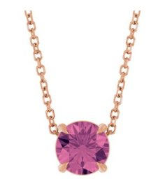 88436 Necklace Set 14K Rose Round Natural Pink Tourmaline 6 Mm 16-18 In Polished Natural Pink Tourmaline Solitaire Slide Necklace