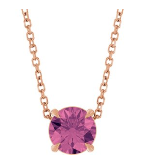 88436 Necklace Set 14K Rose Round Natural Pink Tourmaline 6 Mm 16-18 In Polished Natural Pink Tourmaline Solitaire Slide Necklace