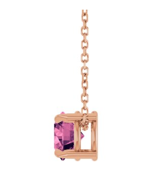 88436 Necklace Set 14K Rose Round Natural Pink Tourmaline 6 Mm 16-18 In Polished Natural Pink Tourmaline Solitaire Slide Necklace