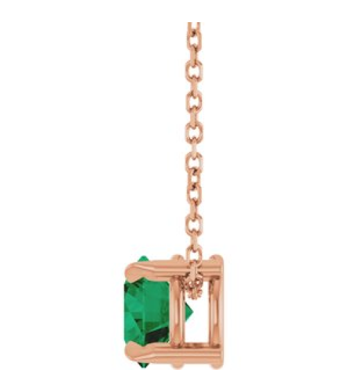 88436 Necklace Set 14K Rose Round Lab-Grown Emerald 6 Mm 16-18 In Polished Lab-Grown Emerald Solitaire Slide Necklace