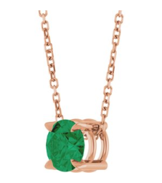 88436 Necklace Set 14K Rose Round Lab-Grown Emerald 6 Mm 16-18 In Polished Lab-Grown Emerald Solitaire Slide Necklace