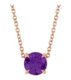 88436 Necklace Set 14K Rose Round Natural Amethyst 6 Mm 16-18 In Polished Natural Amethyst Solitaire Slide Necklace