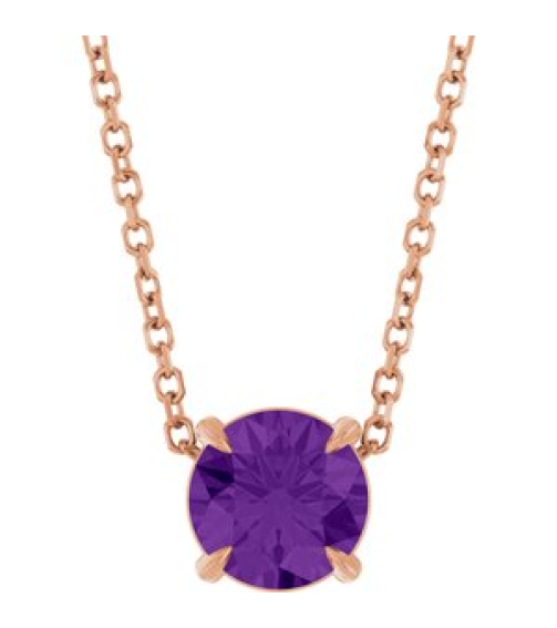 88436 Necklace Set 14K Rose Round Natural Amethyst 6 Mm 16-18 In Polished Natural Amethyst Solitaire Slide Necklace