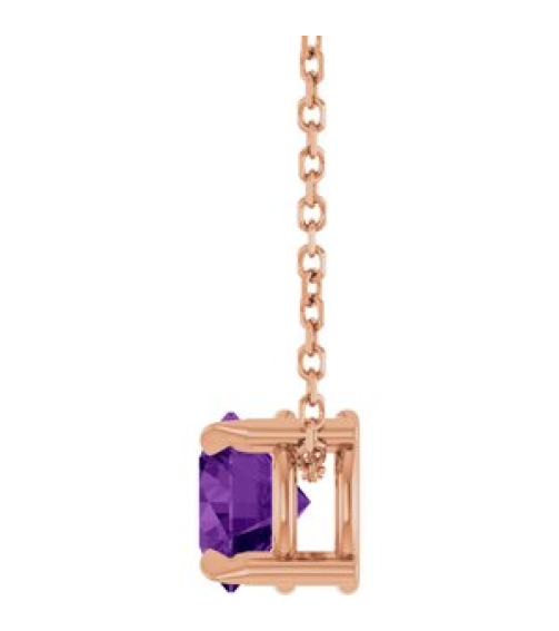 88436 Necklace Set 14K Rose Round Natural Amethyst 6 Mm 16-18 In Polished Natural Amethyst Solitaire Slide Necklace