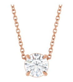 88436 Necklace Set 14K Rose Round Natural White Sapphire 6 Mm 16-18 In Polished Natural White Sapphire Solitaire Slide Necklace