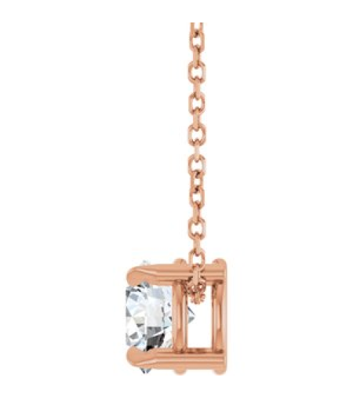 88436 Necklace Set 14K Rose Round Natural White Sapphire 6 Mm 16-18 In Polished Natural White Sapphire Solitaire Slide Necklace