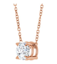 88436 Necklace Set 14K Rose Round Natural White Sapphire 6 Mm 16-18 In Polished Natural White Sapphire Solitaire Slide Necklace