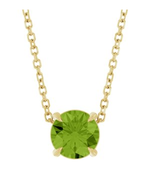 88436 Necklace Set 14K Yellow Round Natural Peridot 6 Mm 16-18 In Polished Natural Peridot Solitaire Slide Necklace