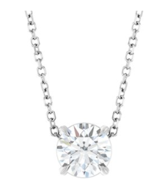 88436 Necklace Set Sterling Silver Round Natural White Sapphire 6 Mm 16-18 In Polished Natural White Sapphire Solitaire Slide Necklace