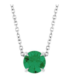 88436 Necklace Set Sterling Silver Round Natural Emerald 6 Mm 16-18 In Polished Natural Emerald Solitaire Slide Necklace
