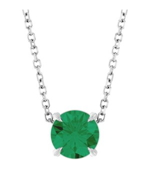 88436 Necklace Set Sterling Silver Round Natural Emerald 6 Mm 16-18 In Polished Natural Emerald Solitaire Slide Necklace