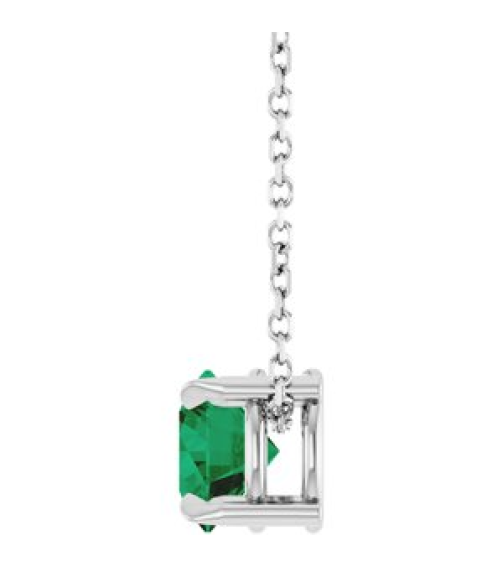 88436 Necklace Set Sterling Silver Round Natural Emerald 6 Mm 16-18 In Polished Natural Emerald Solitaire Slide Necklace