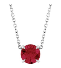 88436 Necklace Set Sterling Silver Round Lab-Grown Ruby 6 Mm 16-18 In Polished Lab-Grown Ruby Solitaire Slide Necklace