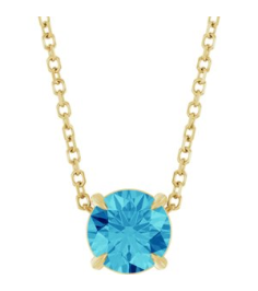 88436 Necklace Set 14K Yellow Round Natural Blue Zircon 6 Mm 16-18 In Polished Natural Blue Zircon Solitaire Slide Necklace