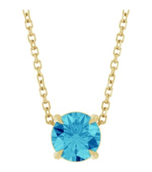 88436 Necklace Set 14K Yellow Round Natural Blue Zircon 6 Mm 16-18 In Polished Natural Blue Zircon Solitaire Slide Necklace
