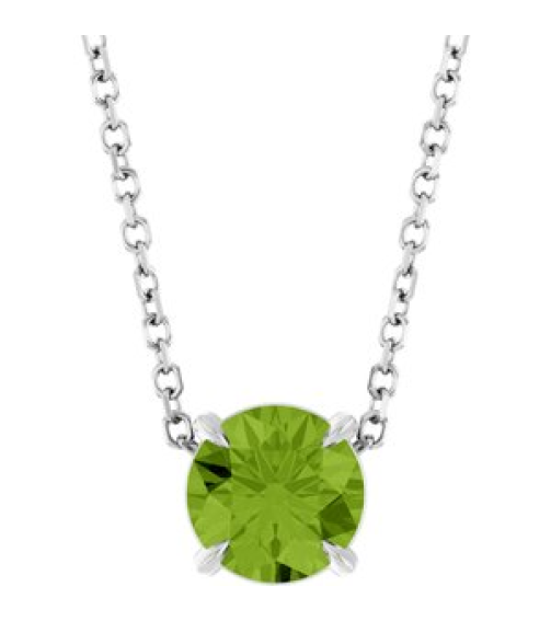 88436 Necklace Set 14K White Round Natural Peridot 6 Mm 16-18 In Polished Natural Peridot Solitaire Slide Necklace