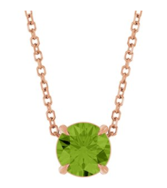 88436 Necklace Set 14K Rose Round Natural Peridot 6 Mm 16-18 In Polished Natural Peridot Solitaire Slide Necklace