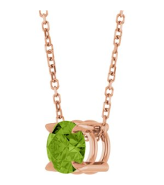 88436 Necklace Set 14K Rose Round Natural Peridot 6 Mm 16-18 In Polished Natural Peridot Solitaire Slide Necklace