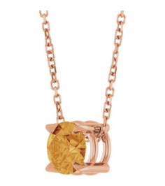 88436 Necklace Set 14K Rose Round Natural Citrine 6 Mm 16-18 In Polished Natural Citrine Solitaire Slide Necklace