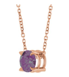 88436 Necklace Set 14K Rose Round Lab-Grown Alexandrite 6 Mm 16-18 In Polished Lab-Grown Alexandrite Solitaire Slide Necklace