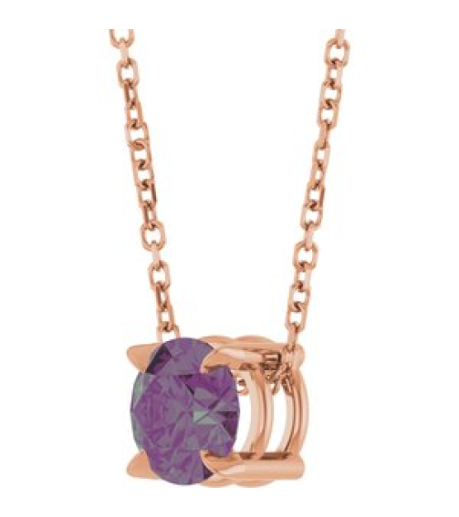 88436 Necklace Set 14K Rose Round Lab-Grown Alexandrite 6 Mm 16-18 In Polished Lab-Grown Alexandrite Solitaire Slide Necklace