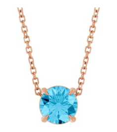88436 Necklace Set 14K Rose Round Natural Aquamarine 6 Mm 16-18 In Polished Natural Aquamarine Solitaire Slide Necklace