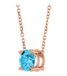 88436 Necklace Set 14K Rose Round Natural Aquamarine 6 Mm 16-18 In Polished Natural Aquamarine Solitaire Slide Necklace