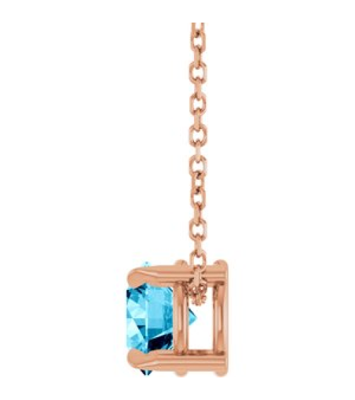 88436 Necklace Set 14K Rose Round Natural Aquamarine 6 Mm 16-18 In Polished Natural Aquamarine Solitaire Slide Necklace