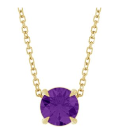 88436 Necklace Set 14K Yellow Round Natural Amethyst 6 Mm 16-18 In Polished Natural Amethyst Solitaire Slide Necklace