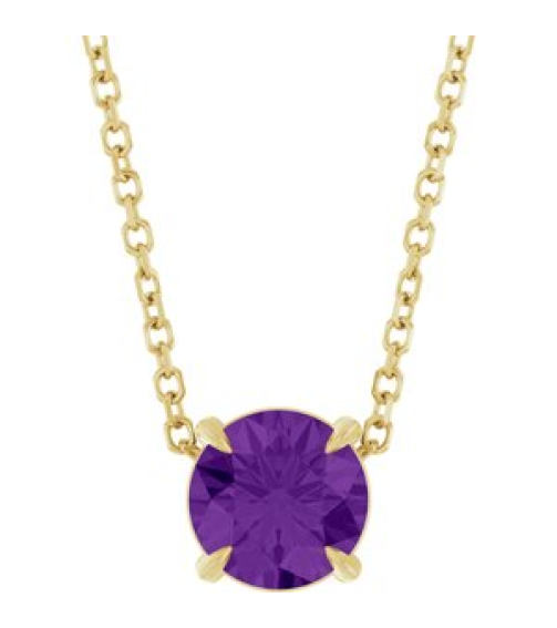 88436 Necklace Set 14K Yellow Round Natural Amethyst 6 Mm 16-18 In Polished Natural Amethyst Solitaire Slide Necklace