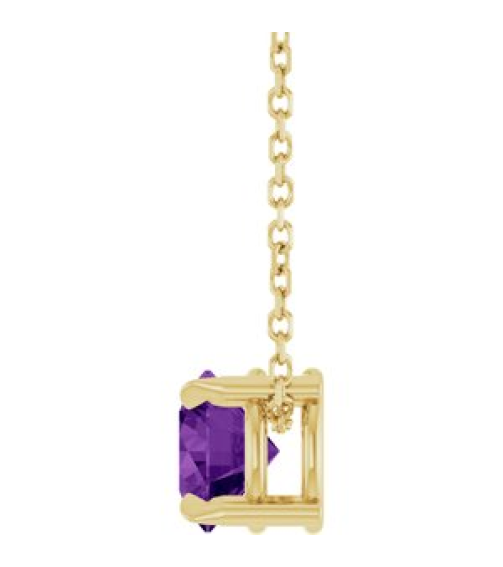 88436 Necklace Set 14K Yellow Round Natural Amethyst 6 Mm 16-18 In Polished Natural Amethyst Solitaire Slide Necklace