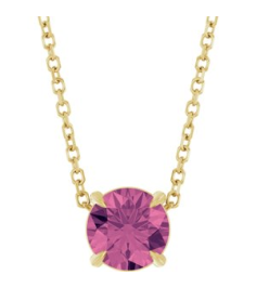 88436 Necklace Set 14K Yellow Round Natural Pink Tourmaline 6 Mm 16-18 In Polished Natural Pink Tourmaline Solitaire Slide Necklace