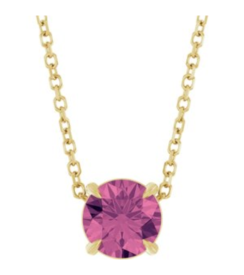 88436 Necklace Set 14K Yellow Round Natural Pink Tourmaline 6 Mm 16-18 In Polished Natural Pink Tourmaline Solitaire Slide Necklace