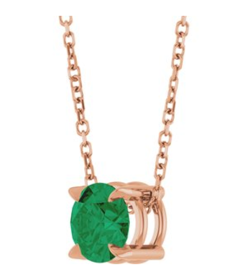 88436 Necklace Set 14K Rose Round Natural Emerald 6 Mm 16-18 In Polished Natural Emerald Solitaire Slide Necklace