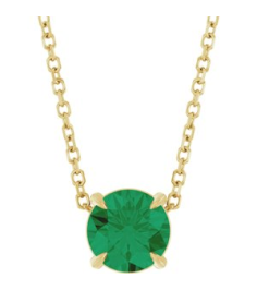 88436 Necklace Set 14K Yellow Round Natural Emerald 6 Mm 16-18 In Polished Natural Emerald Solitaire Slide Necklace