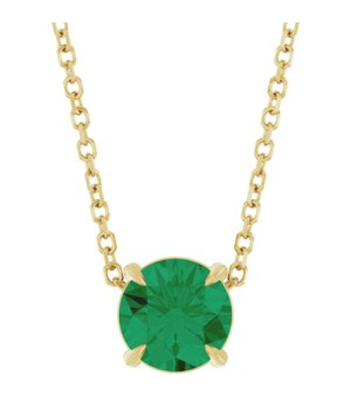 88436 Necklace Set 14K Yellow Round Natural Emerald 6 Mm 16-18 In Polished Natural Emerald Solitaire Slide Necklace