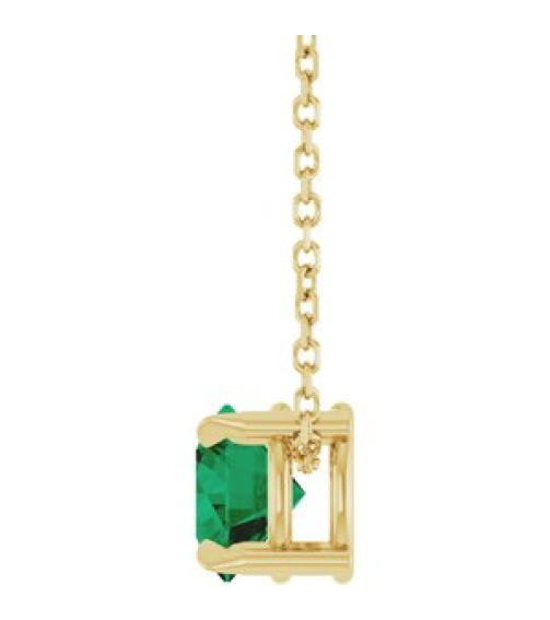 88436 Necklace Set 14K Yellow Round Natural Emerald 6 Mm 16-18 In Polished Natural Emerald Solitaire Slide Necklace