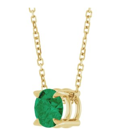 88436 Necklace Set 14K Yellow Round Natural Emerald 6 Mm 16-18 In Polished Natural Emerald Solitaire Slide Necklace