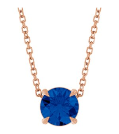 88436 Necklace Set 14K Rose Round Lab-Grown Blue Sapphire 6 Mm 16-18 In Polished Lab-Grown Blue Sapphire Solitaire Slide Necklace