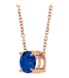 88436 Necklace Set 14K Rose Round Lab-Grown Blue Sapphire 6 Mm 16-18 In Polished Lab-Grown Blue Sapphire Solitaire Slide Necklace