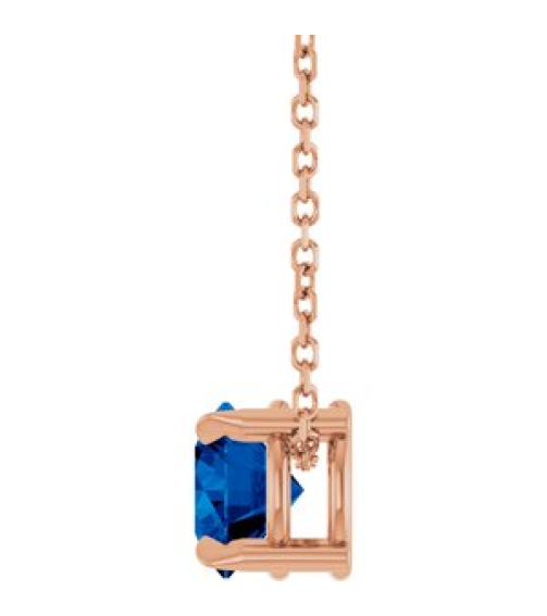 88436 Necklace Set 14K Rose Round Lab-Grown Blue Sapphire 6 Mm 16-18 In Polished Lab-Grown Blue Sapphire Solitaire Slide Necklace
