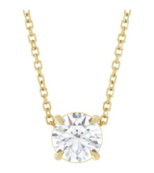 88436 Necklace Set 14K Yellow Round Natural White Sapphire 6 Mm 16-18 In Polished Natural White Sapphire Solitaire Slide Necklace