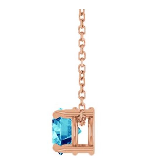88436 Necklace Set 14K Rose Round Natural Blue Zircon 6 Mm 16-18 In Polished Natural Blue Zircon Solitaire Slide Necklace