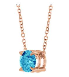 88436 Necklace Set 14K Rose Round Natural Blue Zircon 6 Mm 16-18 In Polished Natural Blue Zircon Solitaire Slide Necklace