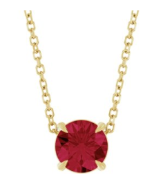 88436 Necklace Set 14K Yellow Round Lab-Grown Ruby 6 Mm 16-18 In Polished Lab-Grown Ruby Solitaire Slide Necklace