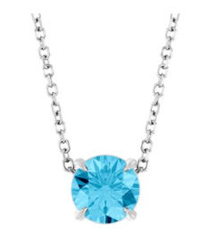 88436 Necklace Set Platinum Round Natural Aquamarine 6 Mm 16-18 In Polished Natural Aquamarine Solitaire Slide Necklace