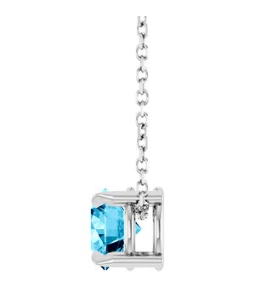 88436 Necklace Set Platinum Round Natural Aquamarine 6 Mm 16-18 In Polished Natural Aquamarine Solitaire Slide Necklace