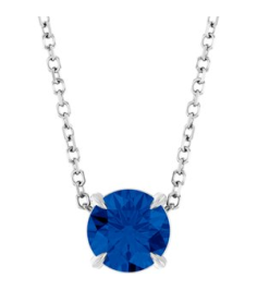 88436 Necklace Set Sterling Silver Round Lab-Grown Blue Sapphire 6 Mm 16-18 In Polished Lab-Grown Blue Sapphire Solitaire Slide Necklace